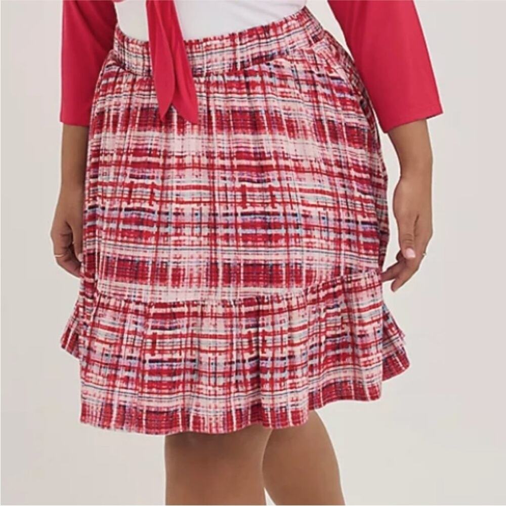 Torrid womens Skirt Red Plaid Skater ruffles Pockets feminine western plus size